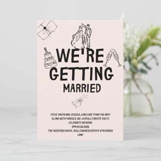 Suite faire-part de mariage | Illustré à main (Debout devant)