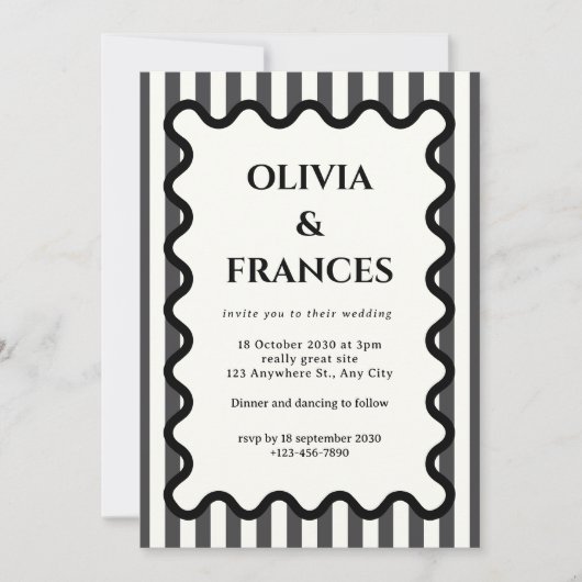 Suite Mariage Whimsical noir, Invitation Wavy (Devant)