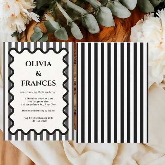 Suite Mariage Whimsical noir, Invitation Wavy