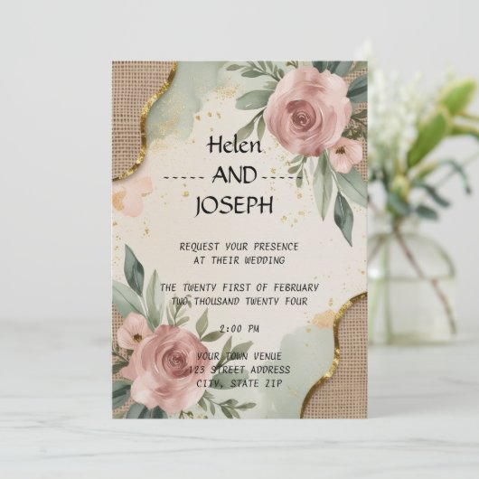 Suite Rustique Floral Faire-part de mariage Dusty (Debout devant)