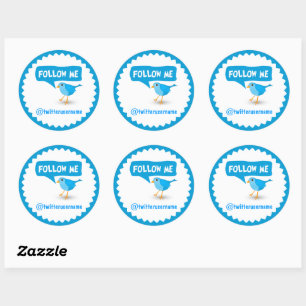 Suivez-moi Twitter Bleu Oiseau Cool Stickers Rond