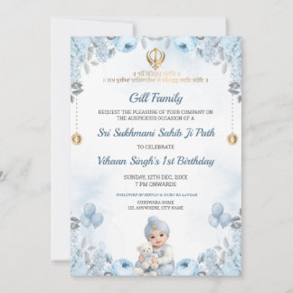 Sukhmani Sahib Path Baby Jongen Verjaardagsuitnodi Kaart