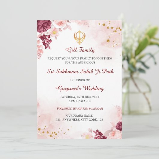 Sukhmani Sahib Path Invitation, carte de Mariage s (Debout devant)