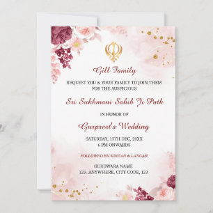 Sukhmani Sahib Path Invitation, carte de Mariage s