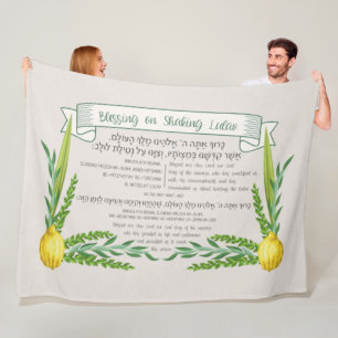 Sukkot Hebrew Blessing for Shaking Lulav Sukkah Fleece Deken