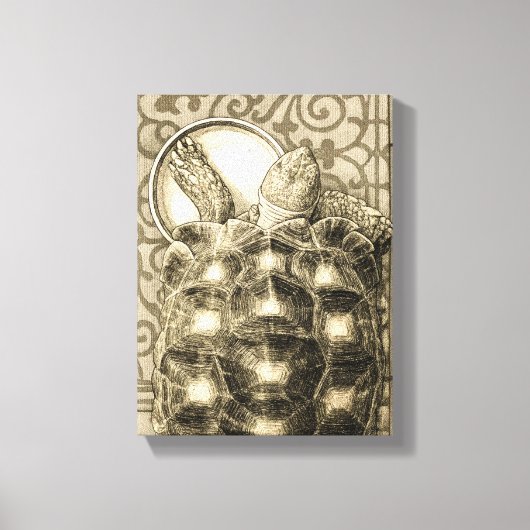 Sulcata Tortoise Art Nouveau Ink Sepia drawing Canvas Afdruk (Voorkant)