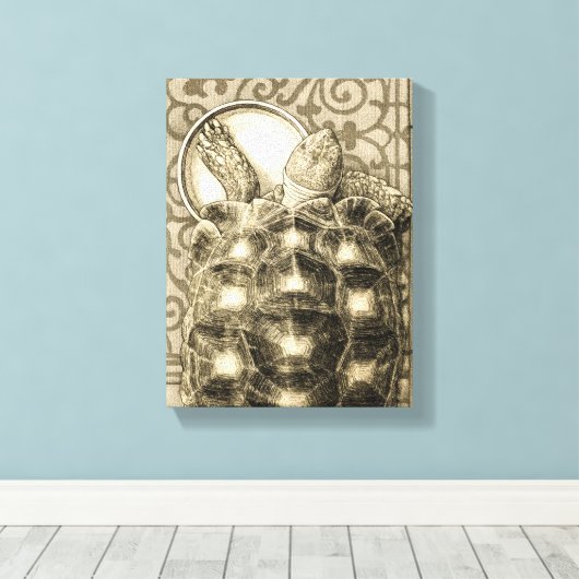 Sulcata Tortoise Art Nouveau Ink Sepia drawing Canvas Afdruk (Insitu (Houten vloer))