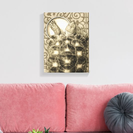 Sulcata Tortoise Art Nouveau Ink Sepia drawing Canvas Afdruk (Insitu (Woonkamer))