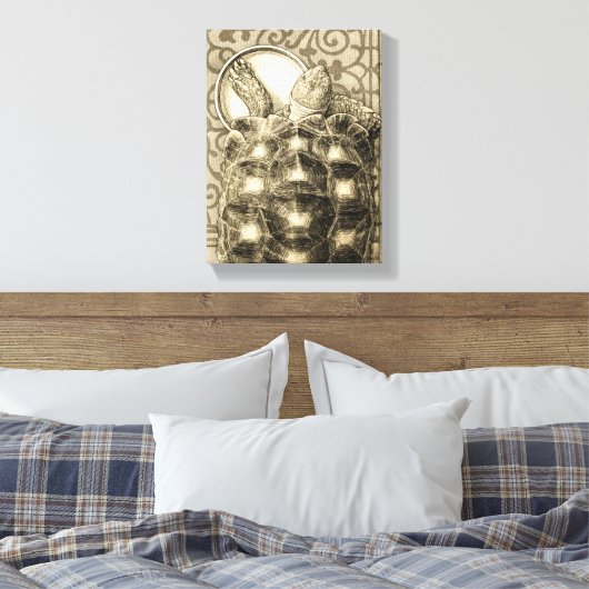 Sulcata Tortoise Art Nouveau Ink Sepia drawing Canvas Afdruk (Insitu (Slaapkamer))