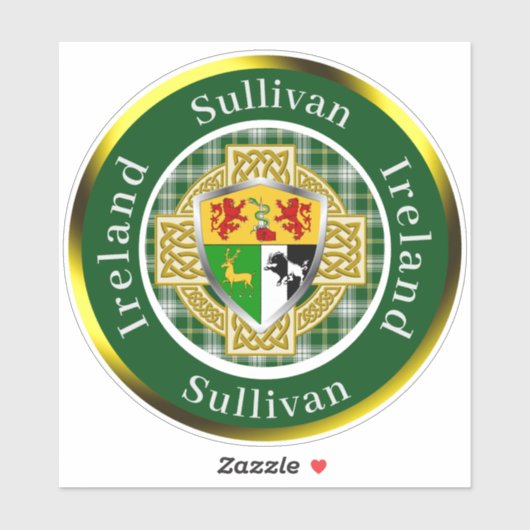 Sullivan Irish Shield/Celtic Cross Personalized Sticker (Vel)