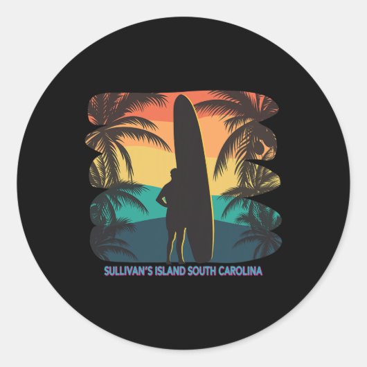 Sullivan's Island South Carolina Sc Palm Tree Surf Ronde Sticker (Voorkant)