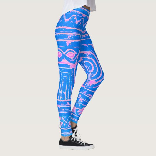 Sumerian Mesopotamian Pattern roze Blauw Leggings (Rechts)