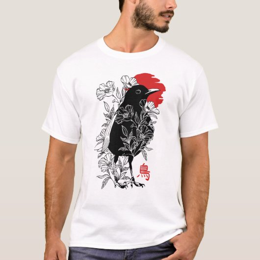 Sumi-e japanese sparrow t-shirt (Voorkant)