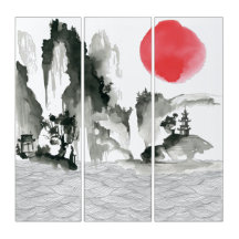 Sumi-e Japanse schilderbergen en zonnebank