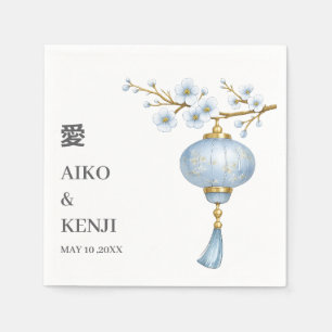 Sumi-e stijl Japanse Blauwe Lantaarn Bruiloft Servet