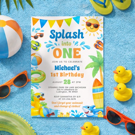 Summer 1st Birthday Invitation - Splash into One