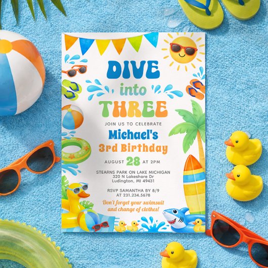 Summer 3rd Birthday Invitation - Dive into Three