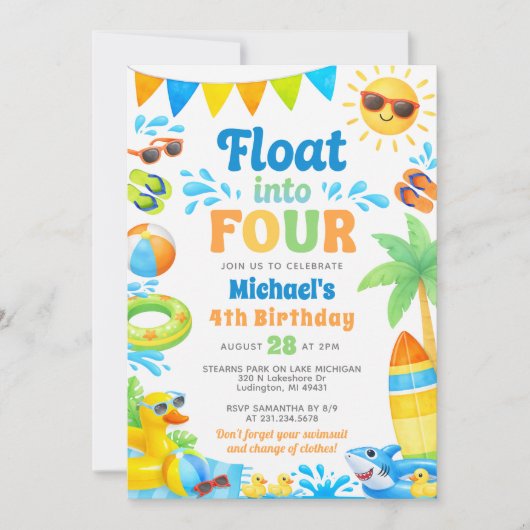 Summer 4th Birthday Invitation - Float into Four (Devant)