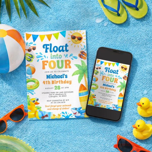 Summer 4th Birthday Invitation - Float into Four