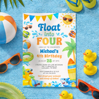 Summer 4th Birthday Invitation - Float into Four Kaart