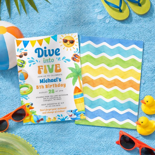 Summer 5th Birthday Invitation - Dive into Five