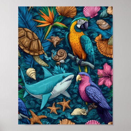 Summer Animals Beach Pattern Poster Gift (Voorkant)