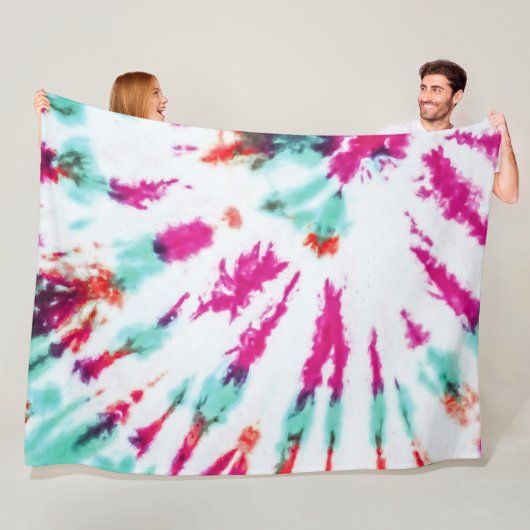 Summer Artsy Girly Neon Blauwgroen Roze Tie Dye Pa Fleece Deken (In situ)