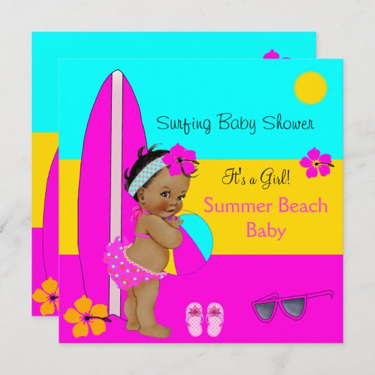 Summer Baby shower Girl Beach Baby Surfing Ethnic Kaart (Voorkant / Achterkant)