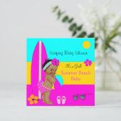 Summer Baby shower Girl Beach Baby Surfing Ethnic Kaart (Staand voorkant)