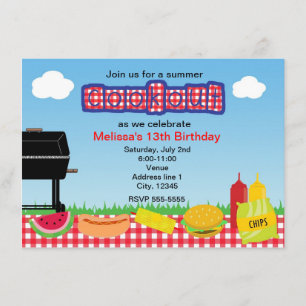 Summer Barbecue BBQ Cookout Park Invitations Kaart
