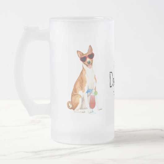 Summer Basenji Frosted Glass Beer Mok (Links)