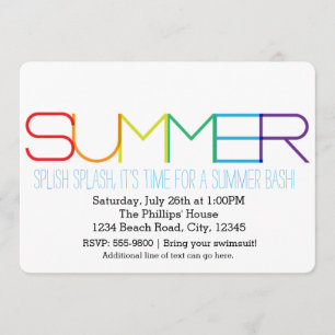 SUMMER Bash Typografie Rainbow Party Invitations Kaart