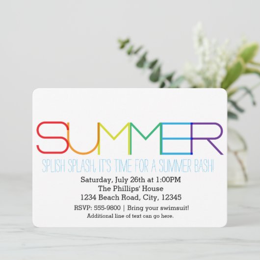 SUMMER Bash Typographie Rainbow Party Invitations (Debout devant)