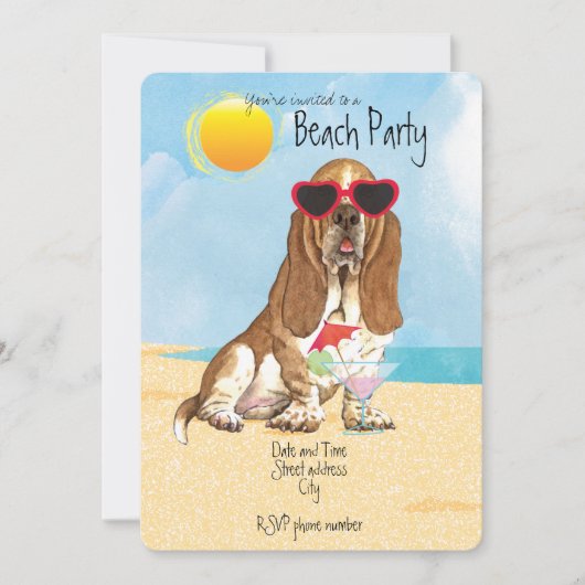 Summer Basset Hound Beach Party Invitation (Devant)