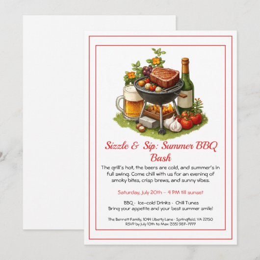 Summer BBQ & Beer Party Invitation (Devant / Derrière)