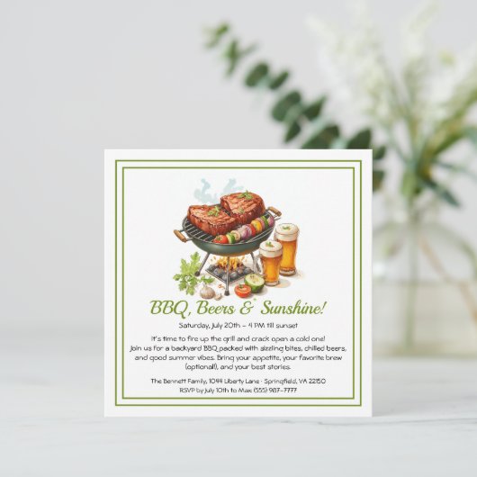 Summer BBQ & Beer Party Invitation – Backyard Cook Feestdagenkaart (Staand voorkant)