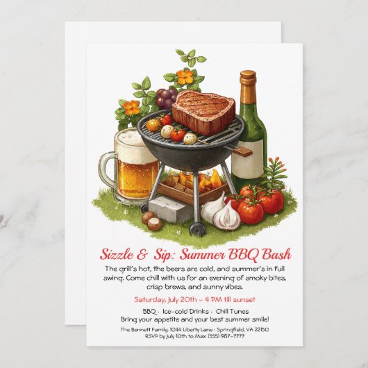 Summer BBQ & Beer Party Invitation Kaart (Voorkant / Achterkant)