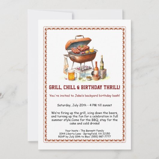 Summer BBQ Birthday Invitation with Beer Backyard (Devant)