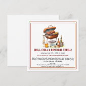 Summer BBQ Birthday Invitation with Beer Backyard  (Devant / Derrière)