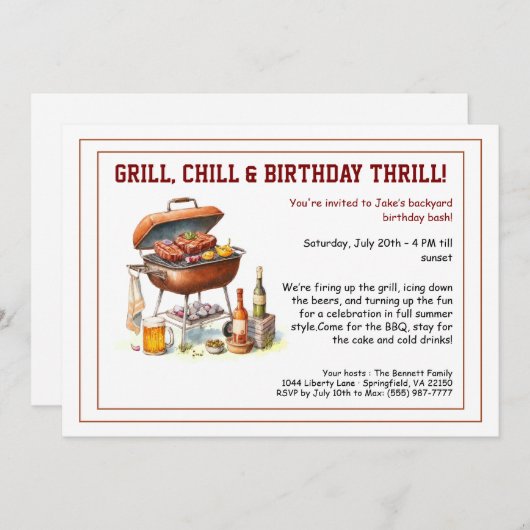 Summer BBQ Birthday Invitation with Beer Backyard Kaart (Voorkant / Achterkant)