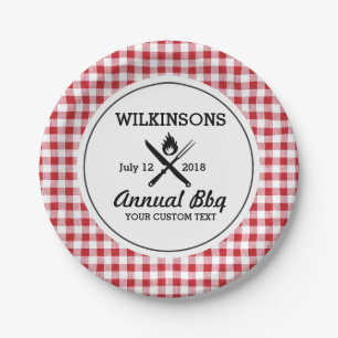Summer BBQ Grill Cookout Reunion Red Gingham Check Papieren Bordje