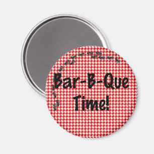 Summer BBQ Picnic over Red Table Cloth Magneet