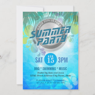 Summer BBQ / SWIMMING / MUSIC Party Invitation Kaart