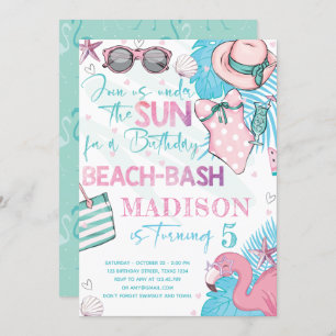 Summer Beach Birthday Party Cute Pink Turquoise Kaart