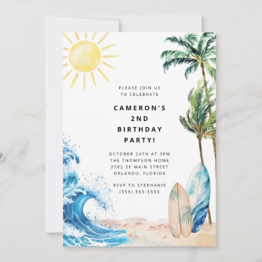 Summer Beach Birthday Party Invitation Kaart (Voorkant)