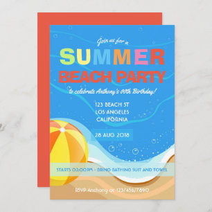 Summer Beach Birthday Party Invitation Kaart