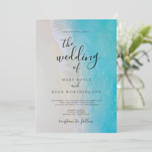 Summer Beach Blue Ocean Beach Mariage Invitations (Debout devant)