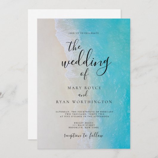 Summer Beach Blue Ocean Beach Mariage Invitations (Devant / Derrière)