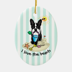 Summer Beach Boston Terrier Dog (zwart) Cute Keramisch Ornament