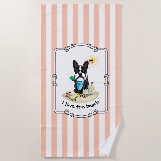 Summer Beach Boston Terrier Dog (zwart) Cute Strandlaken (Voorkant)